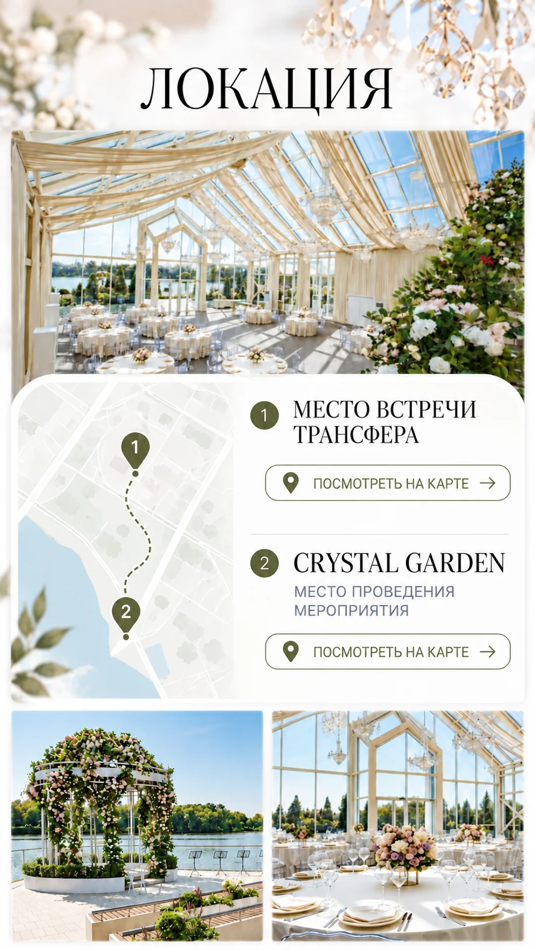 Локация. 1 — место встречи трансфера. 2 — Crystal Garden, место проведения мероприятия, ул. Жужа, 37, Москва